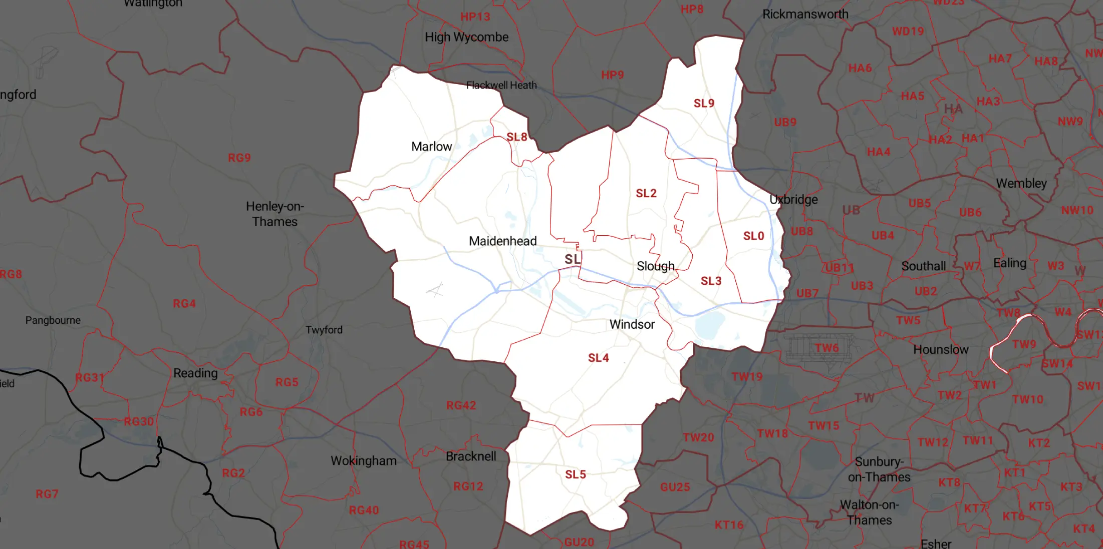 Maidenhead Drains Service Areas Map